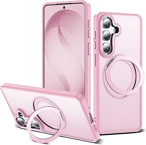 Miniatura 51 de Funda para Samsung Galaxy S25 con soporte de anillo magnético giratorio de 360°, compatible con protección militar Mag-Safe, a prueba de golpes,