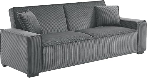 sweeek - Canapé Convertible 3 Places Gris foncé Velours c…
