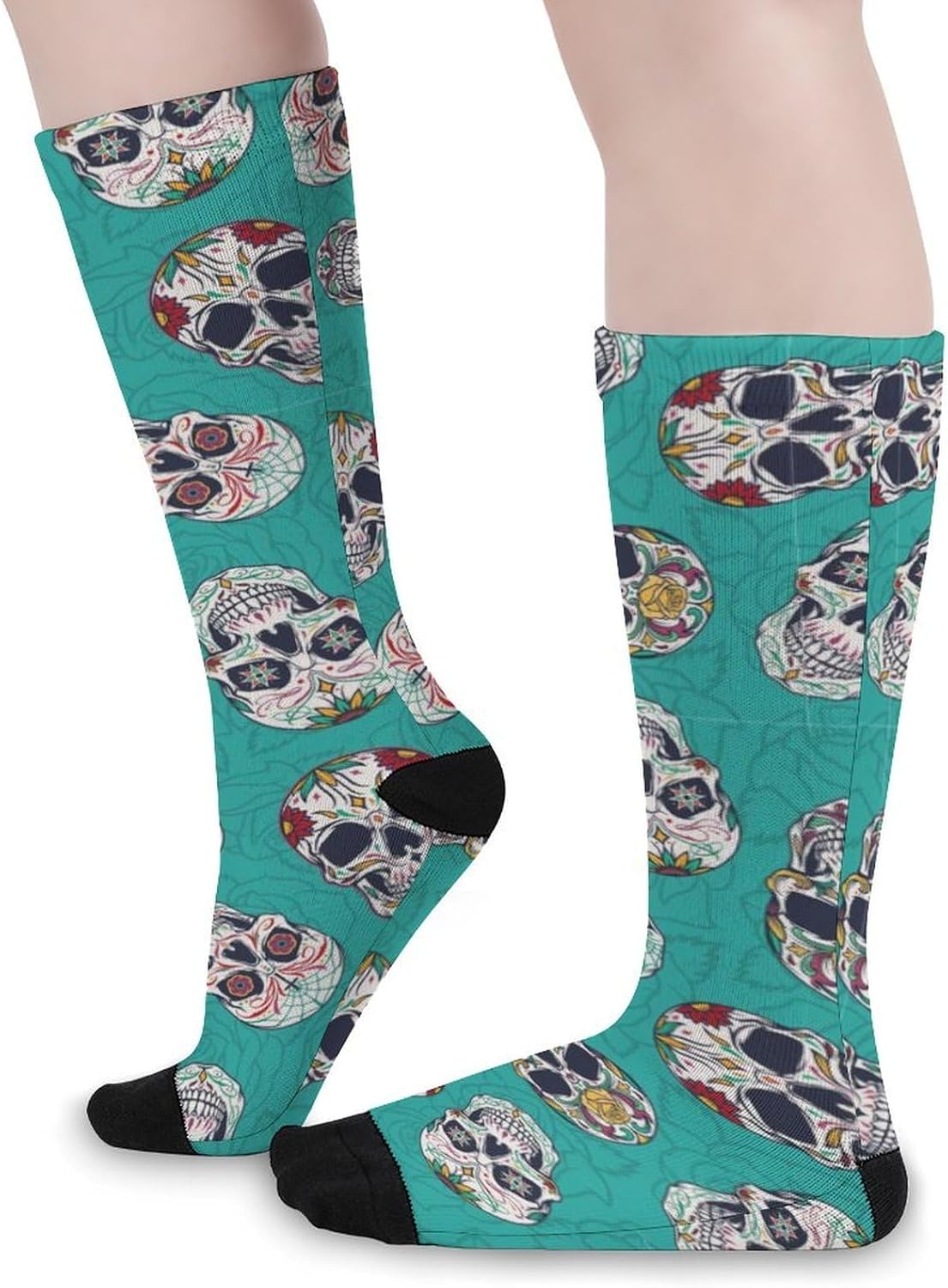 Vintage Mexican Sugar Skulls Knee High Socks Athletic Long Stockings Sport Casual Crew Tube Sock Boot 40cm