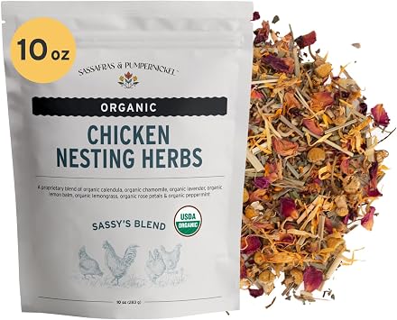 Sassafras & Pumpernickels Certified USDA Organic Chicken Nesting Herbs 10 oz, Resealable Bag Aromatic Herbs for Coops and Nest Boxes, nesting herbs for chicken coop, coop refresher for chickens