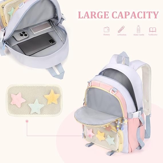 Kawaii ita Backpack - Cute Backpack Coquette Aesthetic Back Pack Y2K Daypack with Clear Pockets with Clear Pockets (Blue)