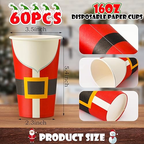 Miniatura 8 de Gerrii 60 vasos desechables de Navidad de 16 onzas, vasos de papel de Navidad desechables para bebidas frías y calientes, tazas de pan de jengibre