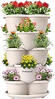 VIVOSUN 5-Tier Stackable Vertical Planter for Herbs, Strawberries, Flowers & Veggies - Space-Saving Ivory Garden Tower