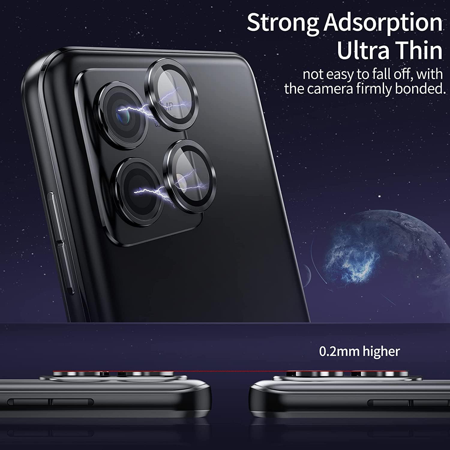 2 Set for Moto G 5G 2025 Camera Lens Protector, 9H Tempered Glass Camera Cover Screen Protector Metal Ring Decoration Accessories [1 Step Installation Tray] (Black)