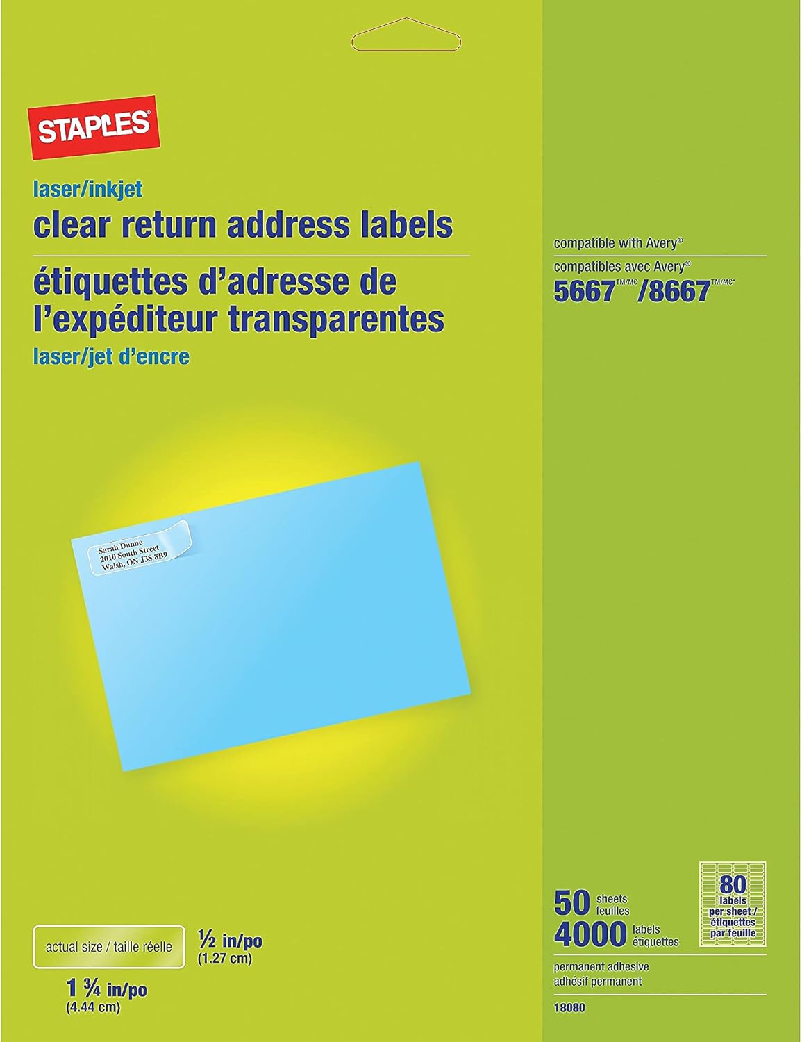 Staples Clear Address Labels, 0.5 x 1.75 Inches, Laser & Inkjet Compatible, 80 Labels per Sheet