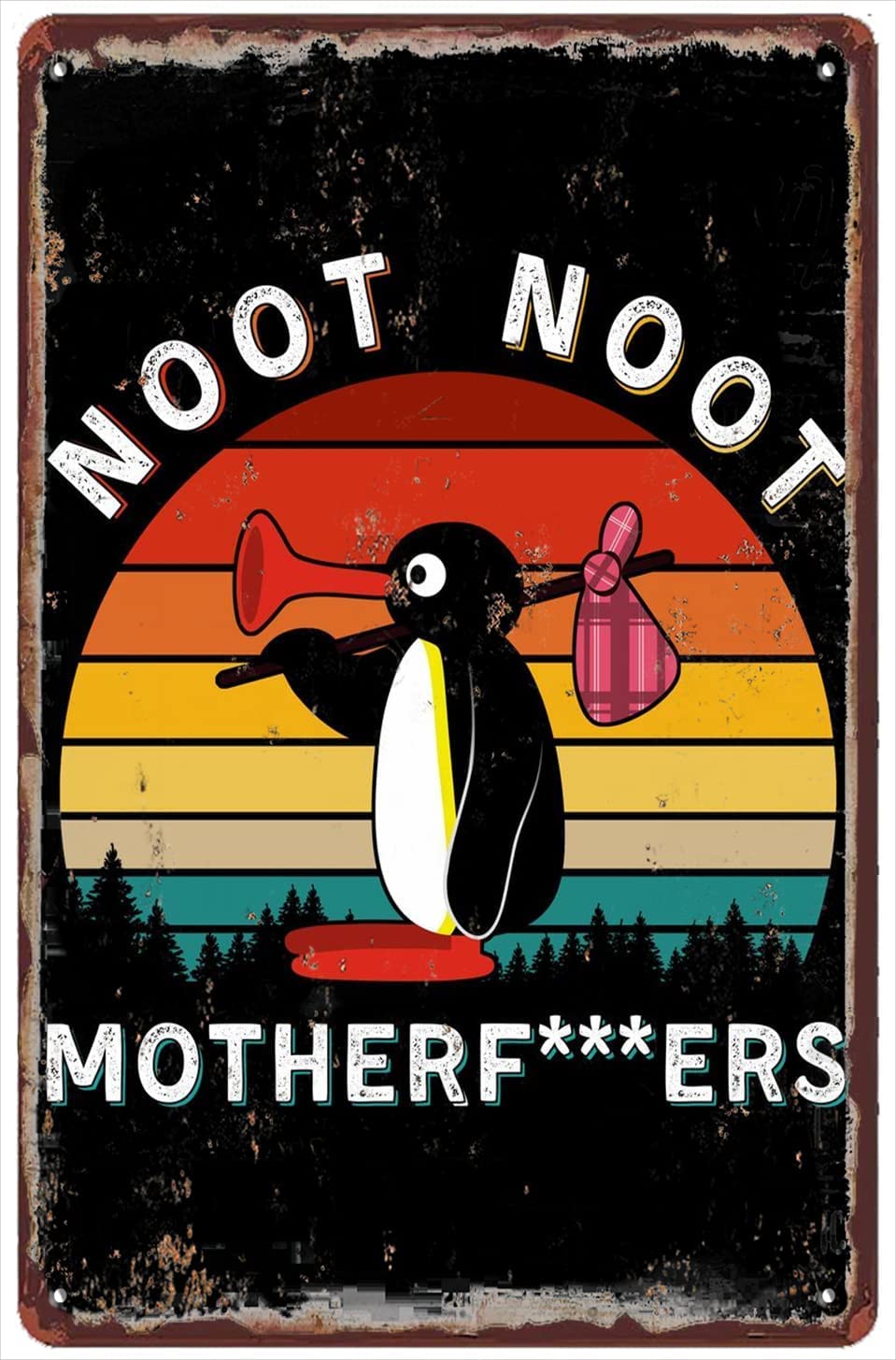 Viewkedt Retro Decor Penguin Metal Tin Signs Noot Noot Pingu Vintage Metal Home Living Room 6x8 Inch Aluminum Signs Wall Art Wall Decor Poster