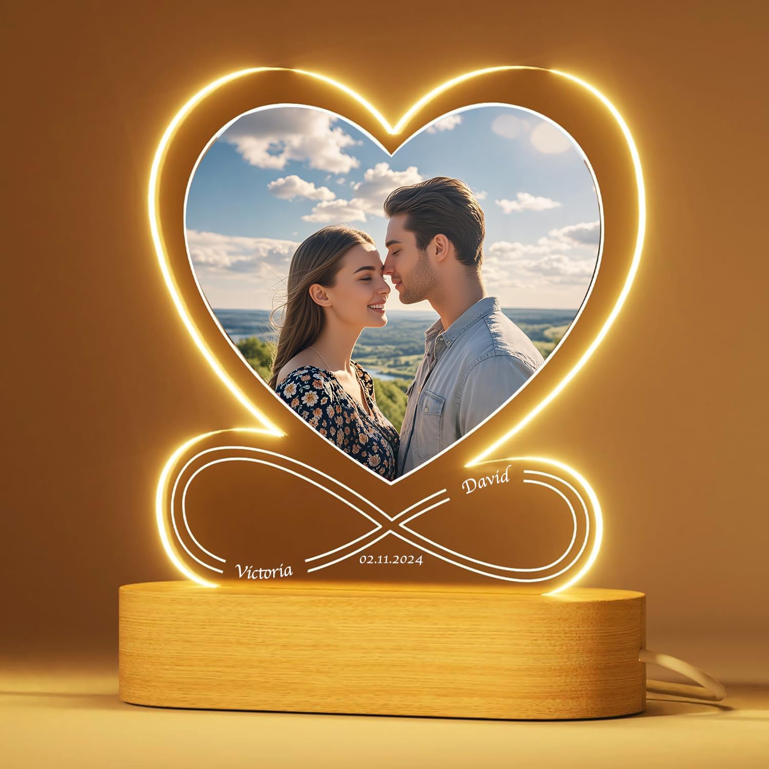 Fashimontr Personalised Infinity Heart Night Light for Couples – Custom LED Lamp with Names & Date, Romantic Anniversary or Wedding Gift