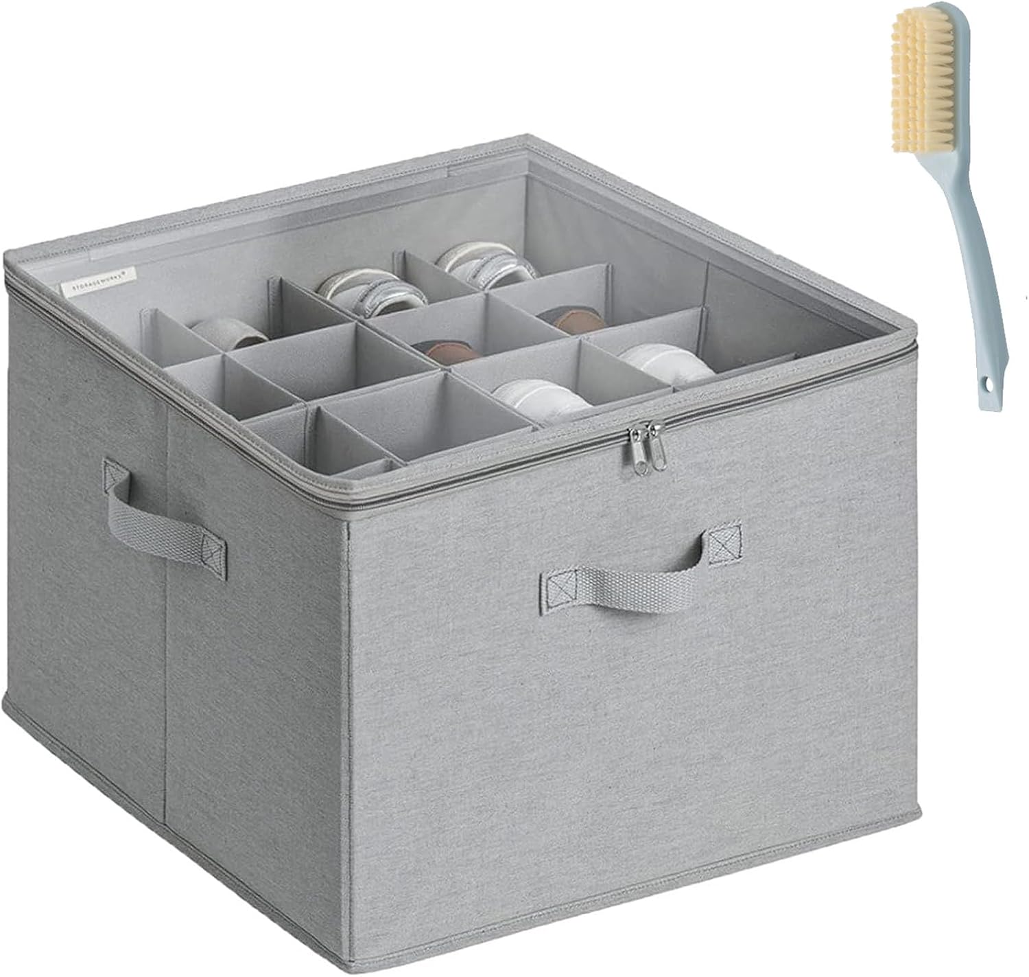 Fabric Shoe Organizer - Foldable Storage Box with 16 Adjustable Compartments and PVC Clear Cover, Dust-Proof Shoe Organizer for Heels, Sneakers, and Boots