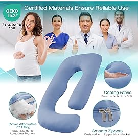 Sasttie Pregnancy Pillows for Sleeping, Jumbo U Shaped Cooling Full Body Pillow with Removable Cover, Pregnant Women Must Haves, Maternity Essential, Blue