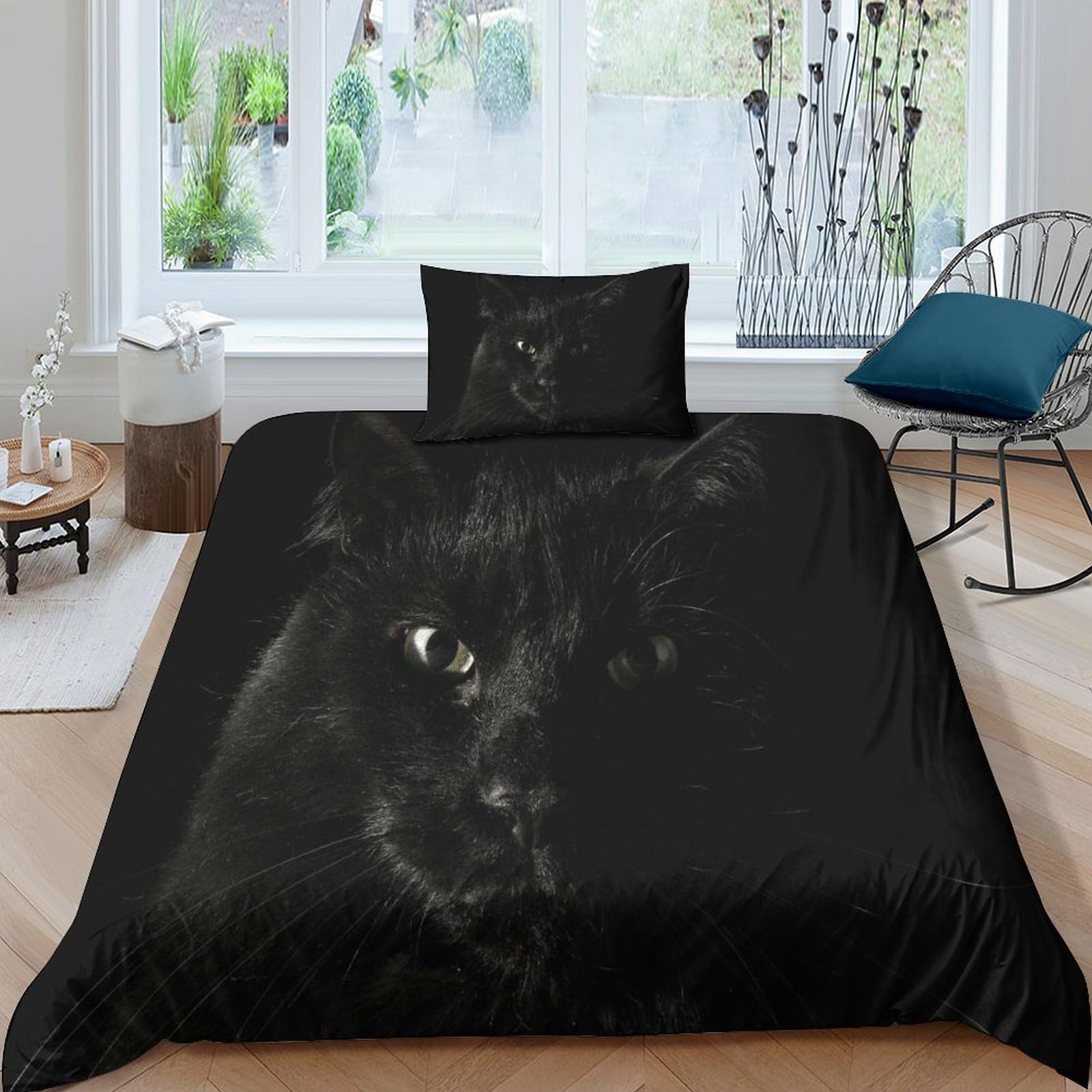 Housses de couettes chat IOFEER parure lit simple microfibre douce imprimé animalier