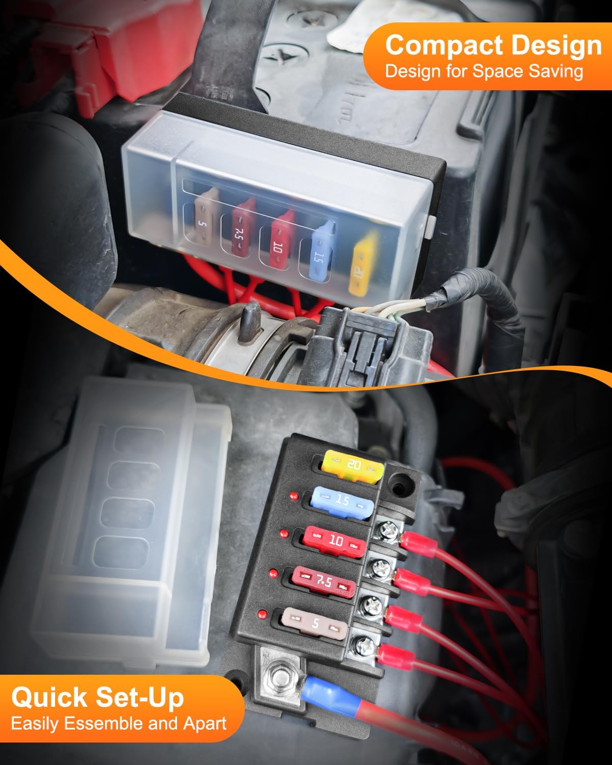 ELECTOP Upgraded 4 Way Blade Fuse Block Fuse Box with Single Positive Line Power Inputs, 4 Circuit Fuse Holder ATC/ATO Fuse Block Panel with LED Indicator for 12V/24V Car Truck Boat Marine
