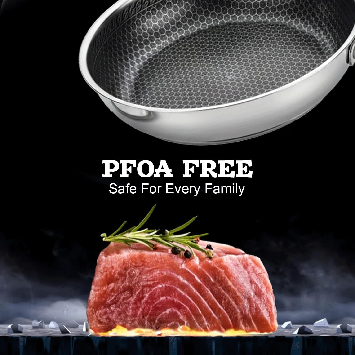 12 Inch Frying Pan with Lid, Non-Stick Titanium Cooking Pan, Stainless Steel Skillet with Hammered Surface, Induction Compatible, Oven Safe for Gas