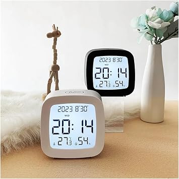 Alarm Clock Digital Alarm Clock Temperature Humidity Calendar Week Display With Backlight Electronic Desktop Clock 12/24H LED Alarm Clock(2205 white)