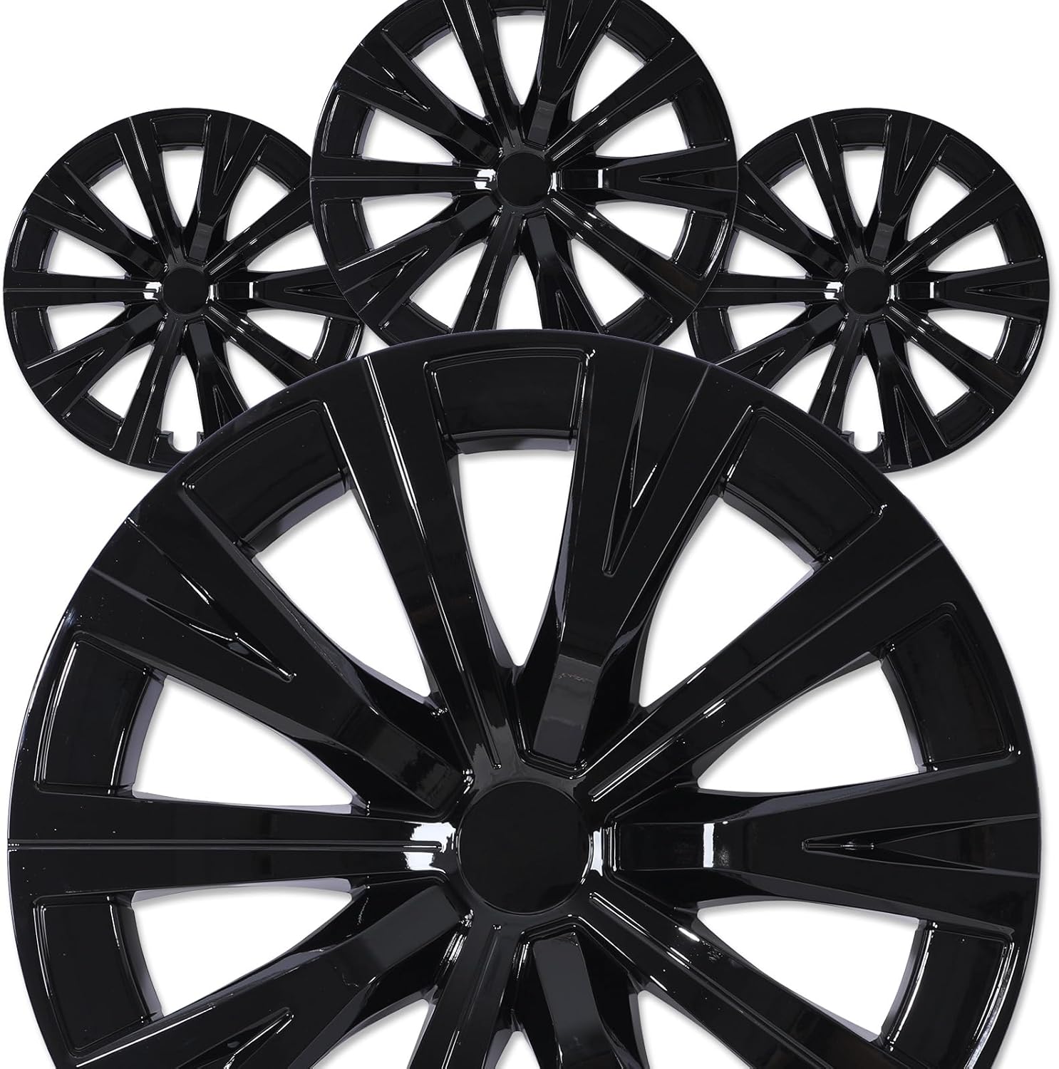16”Black Lacquer Hubcaps Fit for 2018-2024 Toyota Camry and Hybrid,Snap-On Design Hub Caps Compatible with Steel Wheels,Set of 4 ABS&PC Wheel Rim Covers - 16 Inch Black Lacquer 4-Pack