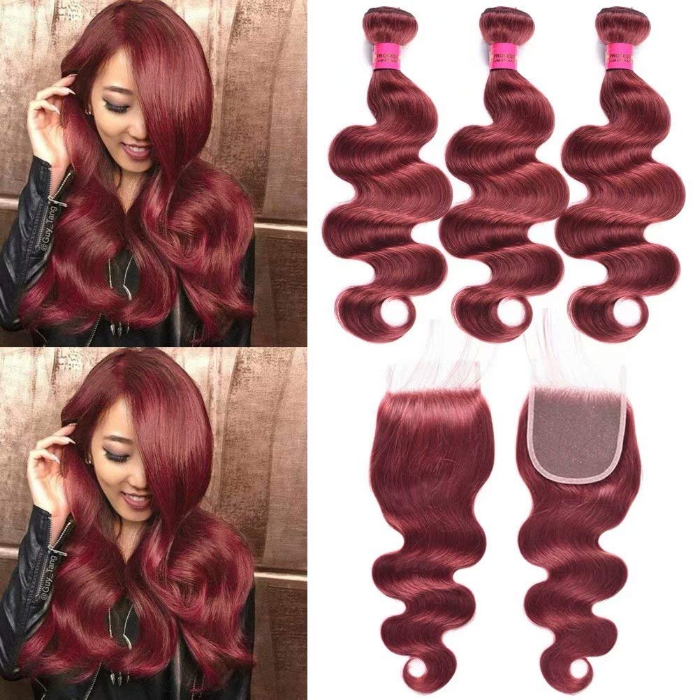 Amazon.com : Brazilian Virgin Hair Body Wave Bundles with Closure Color ...