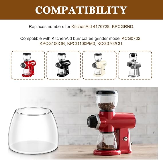 Magluv 7 oz Glass Coffee Grinder Jar Carafe Replacement for KitchenAid KCG0702/KPCG100OB/KPCG100PMO/KCG0702CU, Replaces 4176728,KPCGRND
