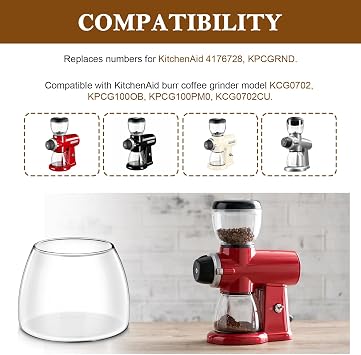 Magluv 7 oz Glass Coffee Grinder Jar Carafe Replacement for KitchenAid KCG0702/KPCG100OB/KPCG100PMO/KCG0702CU, Replaces 4176728,KPCGRND