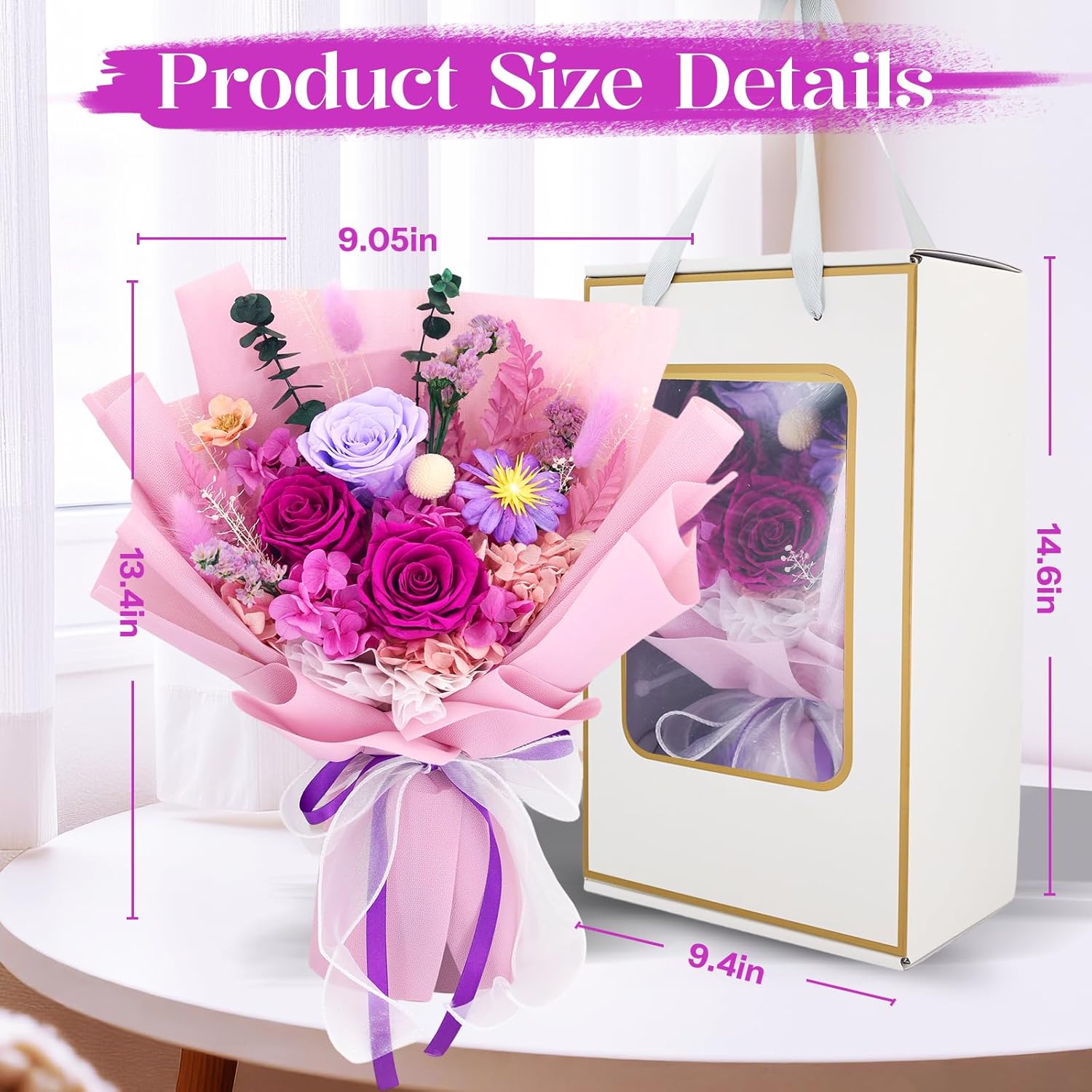 Preserved Flowers for Delivery, Purple Flowers Fresh Bouquet with Gift Box, Forever Eternal Rose for Her Mom Wife Girlfriend on Christmas, Valentines Day, Mother's Day, Birthday - Image 2