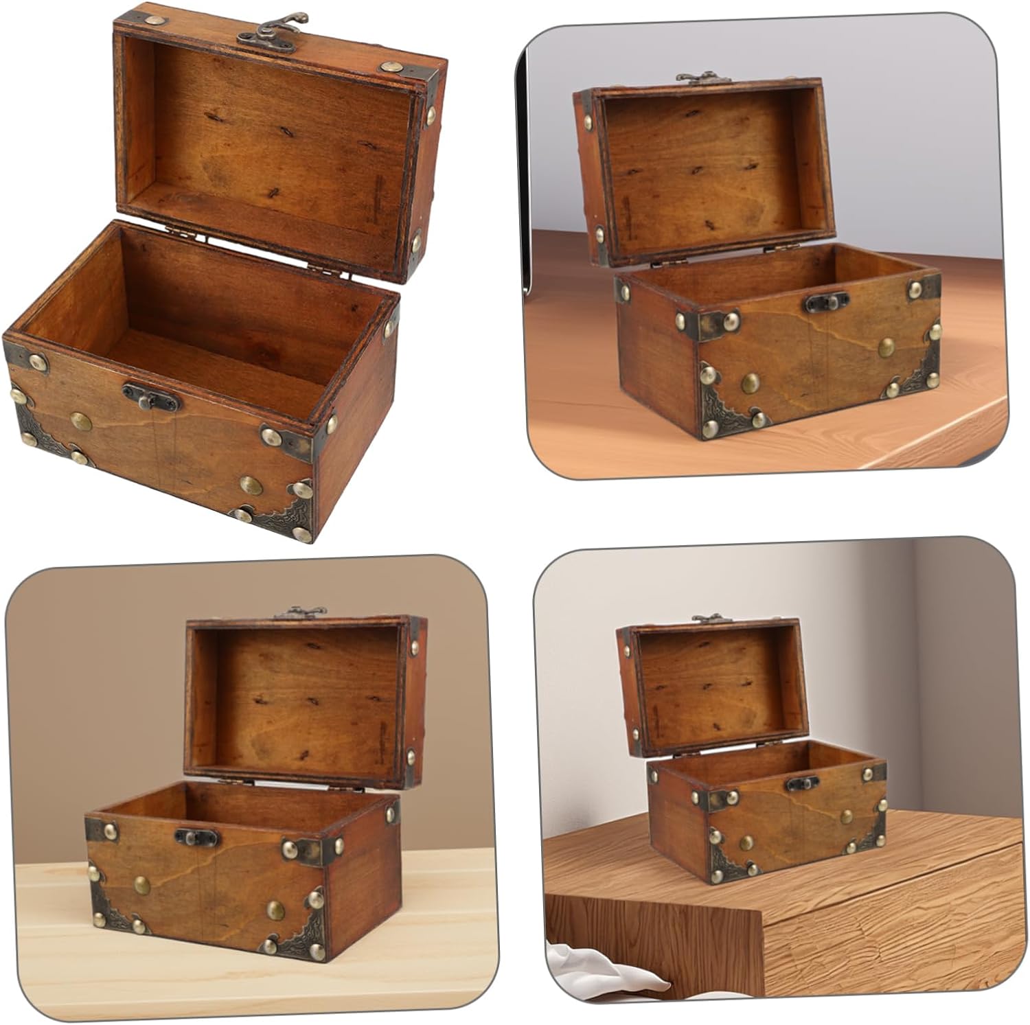 6400g Vintage Wooden Jewelry Storage Box Lock Elegant Antique Design Keepsake Treasure Chest for Necklaces and Small Items Decorative Organizer for Home Decor