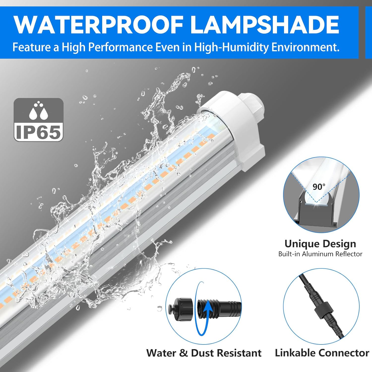 JESLED Waterproof Plant Grow Lights, 3FT Full Spectrum Grow Light, 72W(2 X 36W,450W Equiv), Linkable Led Grow Light Strip for Greenhouse, Plant Shelves, Plug and Play, Pinkish White, 2-Pack