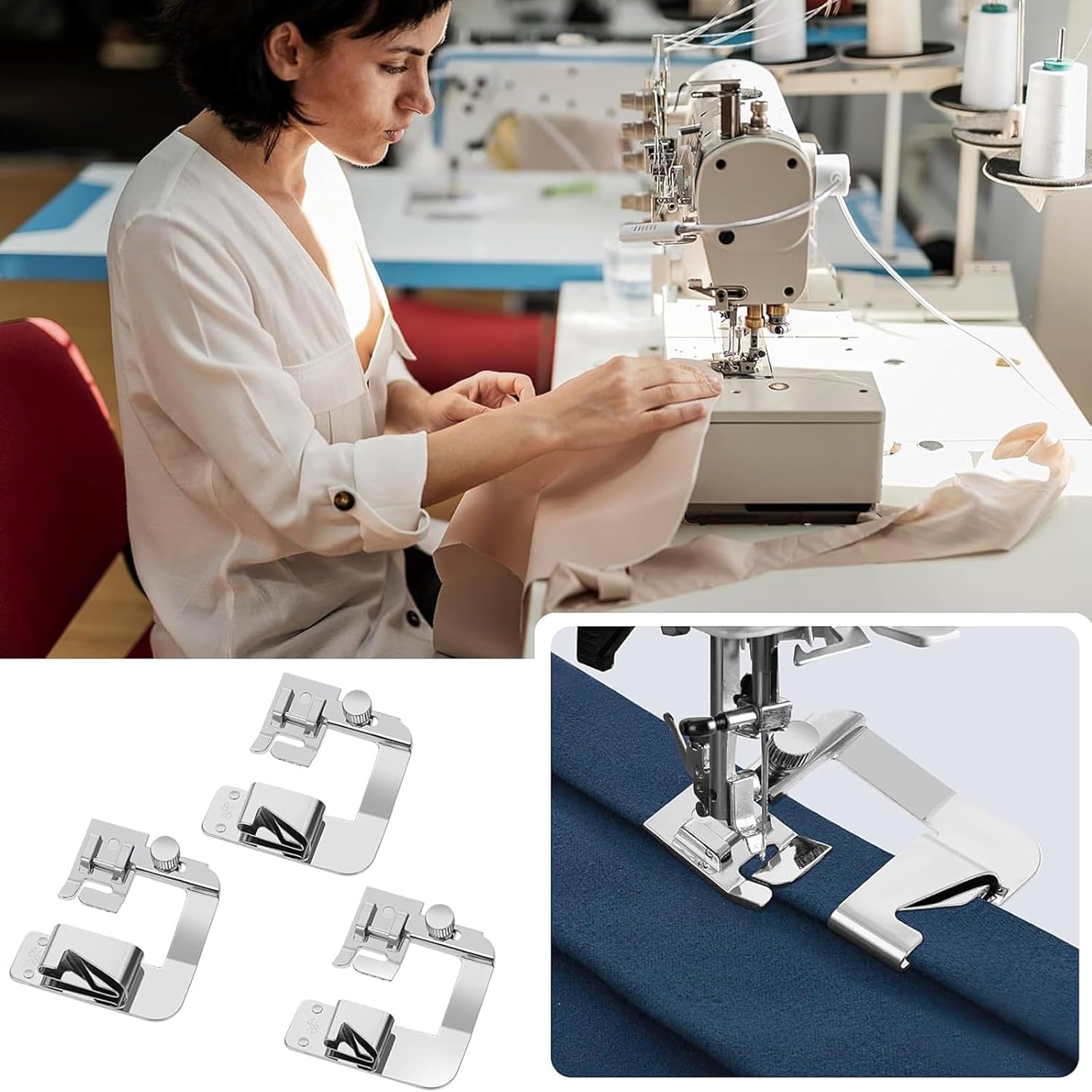 YEQIN 3 Sizes Wide Rolled Hem Pressure Foot Sewing Machine Presser Foot Hemmer Foot Set 1/2 Inch, 3/4 Inch, 1 Inch Compatible with for Brother Singer and Other Low Shank Sewing Machine - Image 4