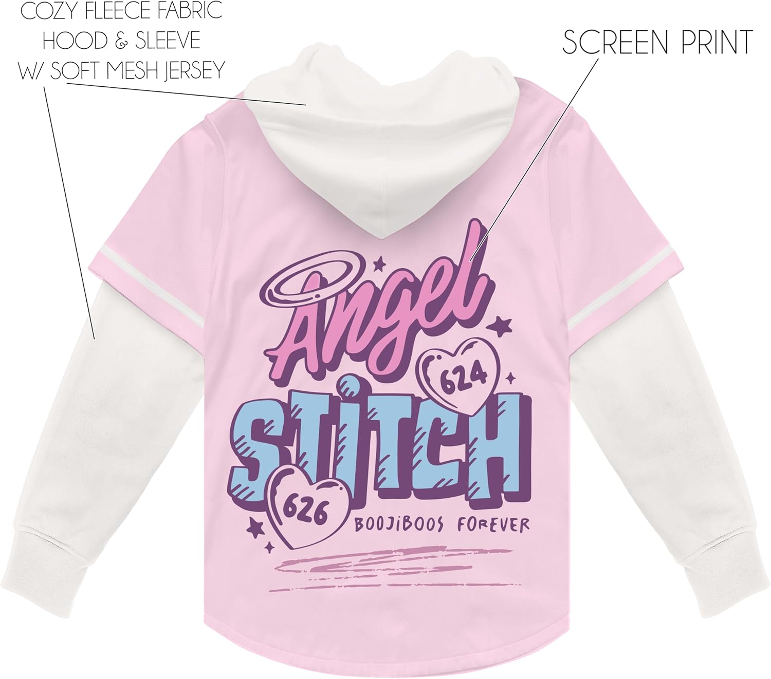 Disney Girls' Disney Lilo & Stitch Girls 4-16 Hooded Long Sleeve Baseball Twofer Jersey (Stitch & Angel Styles)