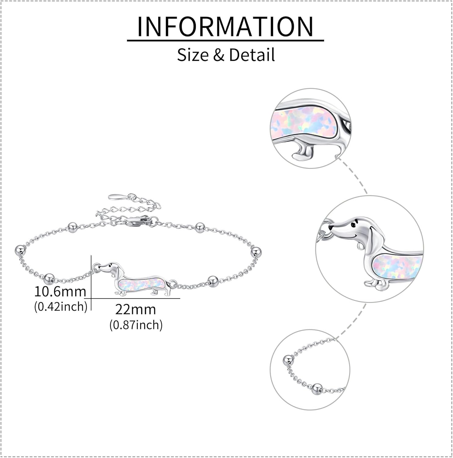 MONGAS Dachshund/Husky Bracelet Sterling Silver Created Opal Dachshund/Husky Bracelet Dog Jewelry Dachshund Bracelet for Women - Image 3