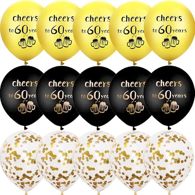 OTMVicor 60th Birthday Balloons,15pieces Black Gold Birthday Balloons,12inch Birthday Confetti Balloons