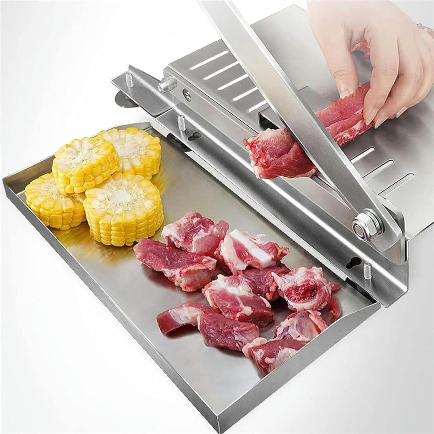 Wzglod Stainless Steel Manual Meat Cutter, Home Use Meat Cutter Cleaver for Frozen Meat Food Slicer Slicing Machine for Home Cooking BBQ Hot Pot for Ribs Lamb Chops Spine