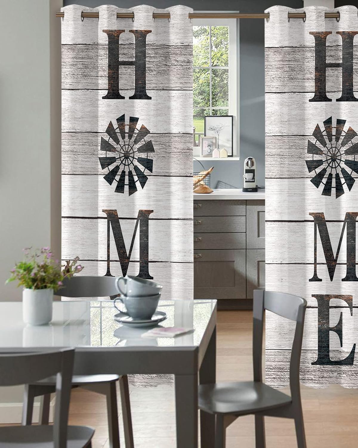 BEMIGO 100% Blackout Door Curtains, Rustic Windmill Wood Soundproof Thermal Insulating Privacy Curtains & Drapes for Doorway Temporary Door Alternative Accordion Door 42" W x 84" L (1 Panel)