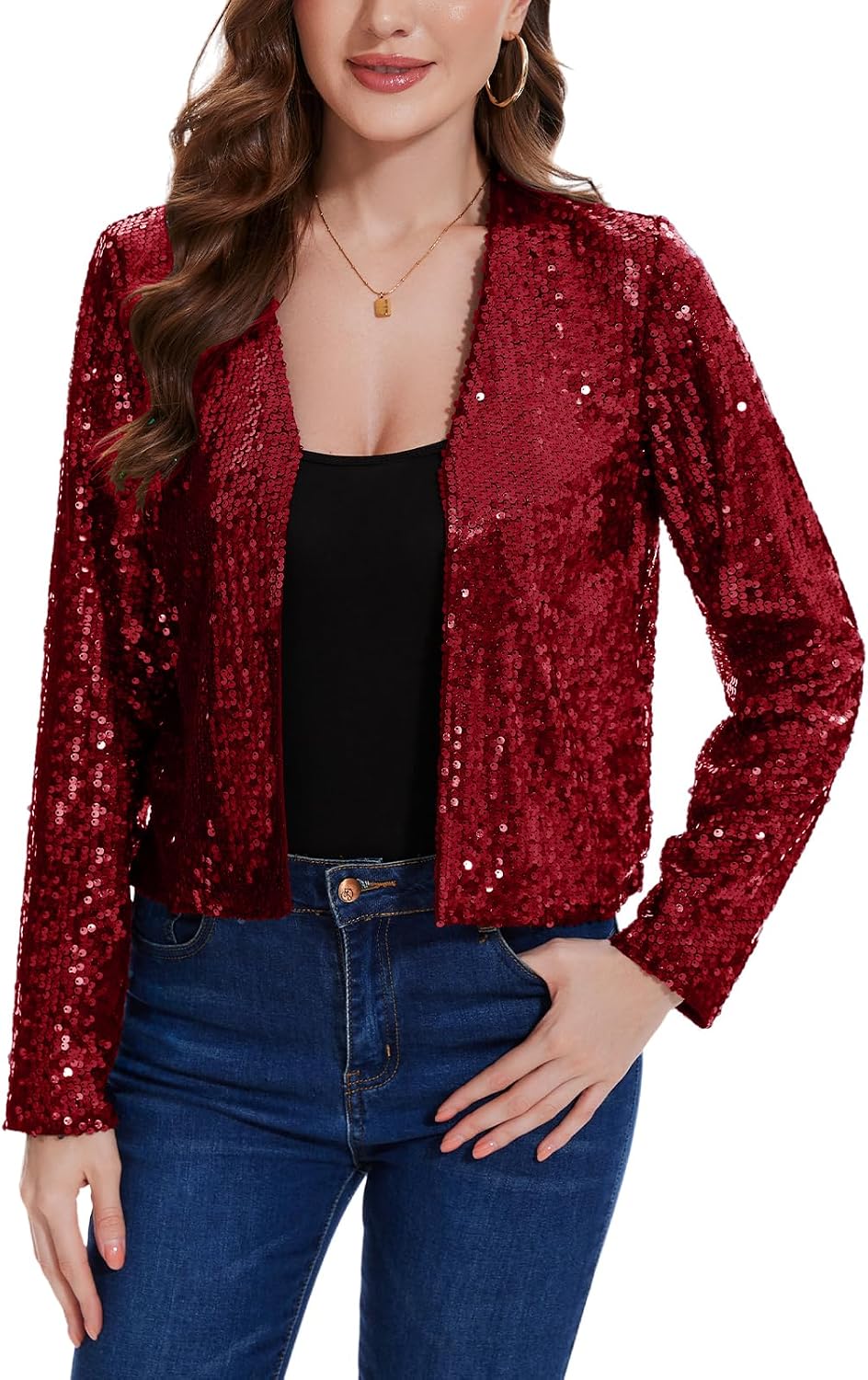MINTLIMIT Sequin Cropped Cardigan for Women Long Sleeve Open Front Party Shiny Glitter Bolero Shrug Sparkly Jacket Coat