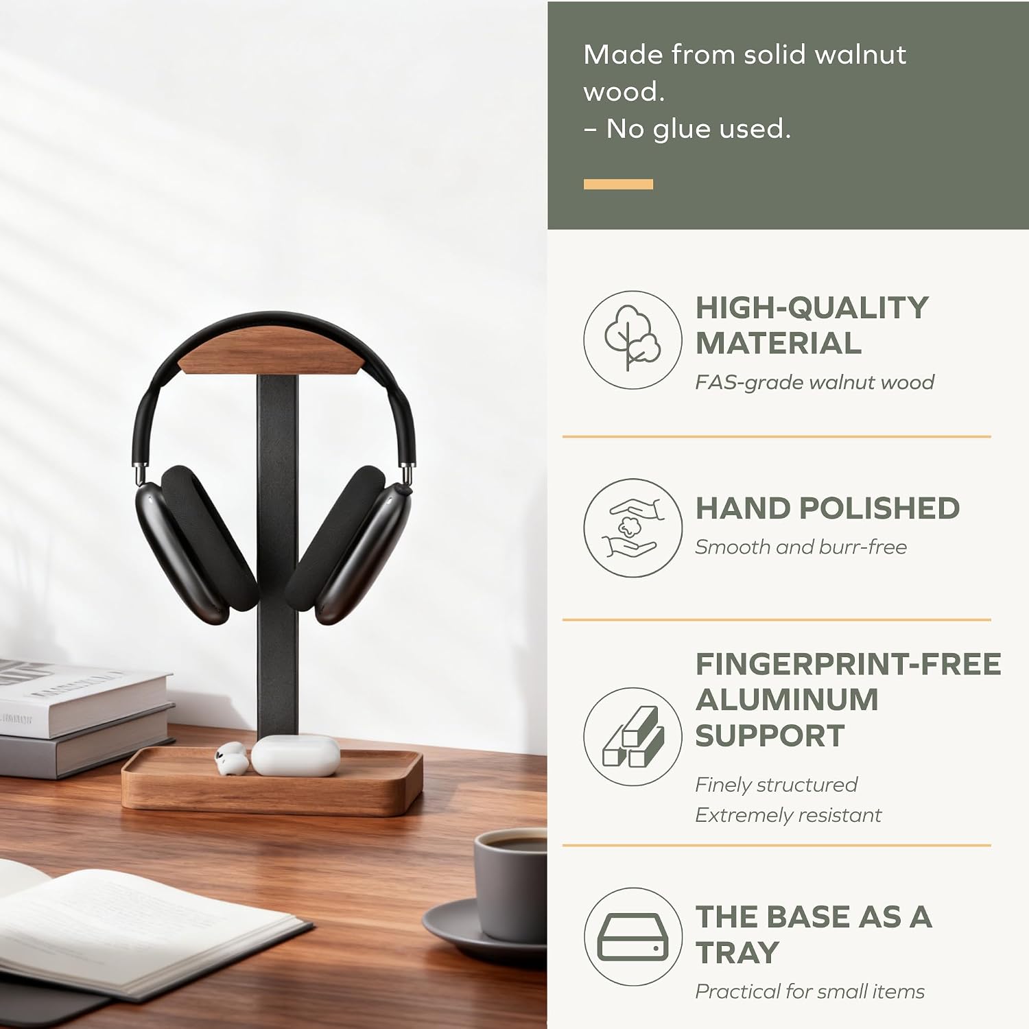 muso wood Walnut Headphone Stand, Wood Headset Stand with Storage Base, Headphones Holder for Gaming, Office, and Home Desk - Compatible with AirPods Max, Bose, Razer (Black) 5 71PCdvCilLL. AC SL1500