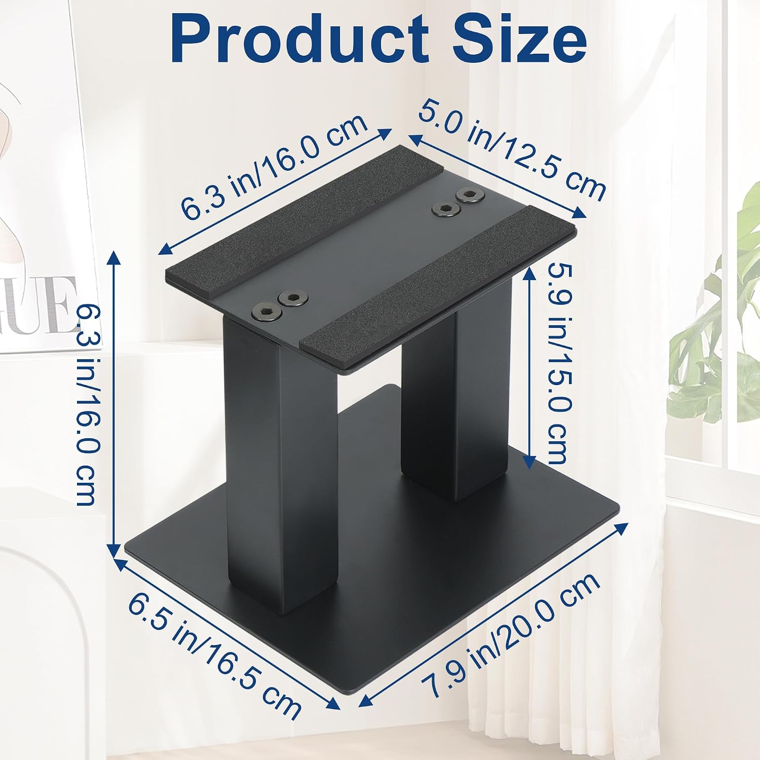 Desktop Speaker Stands Pair, Shockproof Speaker Stand Desk with Dual Support, Bookshelf Speakers Steel Studio Monitor Stands, Sturdy Base Metal Riser for Studio Monitors, PC, Gaming, Home Audio