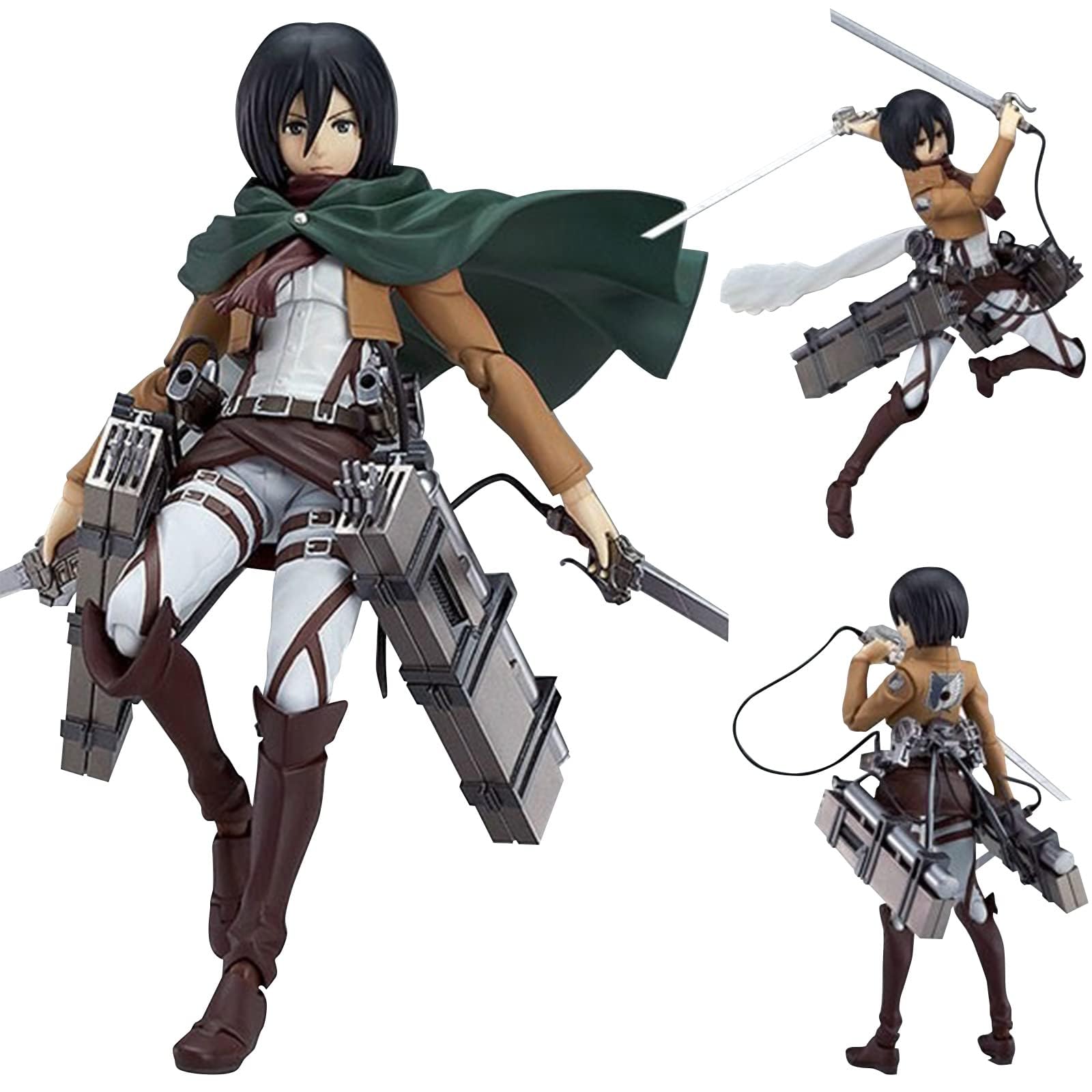 3 piezas Mikasa - Figura de acción de anime, personaje Eren Jaeger, articulada, móvil, intercambiable, rostro esculpido a mano, modelo de escultura de escritorio, decoración