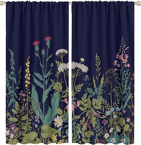 Miniatura 279 de Retro 70s Floral Blackout Window Curtains, Watercolor Flower Plant Rustic Modern Style Pattern Window Drapes, for Bedroom Living Room 42x45in 2