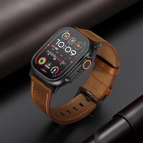 Vista 123 de UUPWPOKT Correa de cuero compatible con Apple Watch Ultra 3/2/1 Band de 1.929 in, 1.811 in, 1.772 in, 1.732 in, 1.654 in, correa de cuero genuino