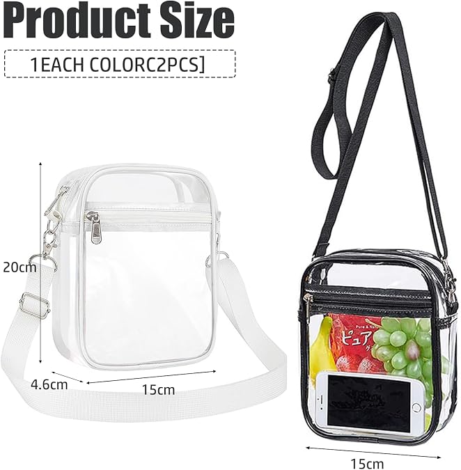 dogmoon Clear Crossbody Bag, 2PCS Transparent Shoulder Bag with Adjustable Strap, Clear Bag for Concert Stadium Approved, Clear Crossbody Purse