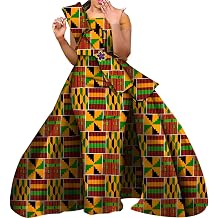 ABCWAX Women's African Kente Print One Shoulder Maxi Dress with Bow Detail Elegant Women's Gown