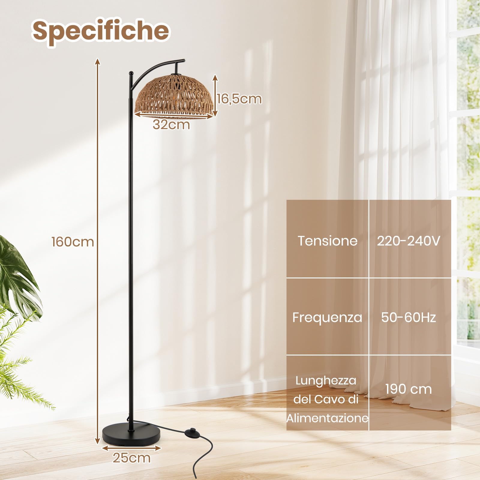 RELAX4LIFE Lampada da Terra per Soggiorno, Lampada Moderna con Paralume a Sospensione, Interruttore a Pedale, per Camera da Letto e Ufficio