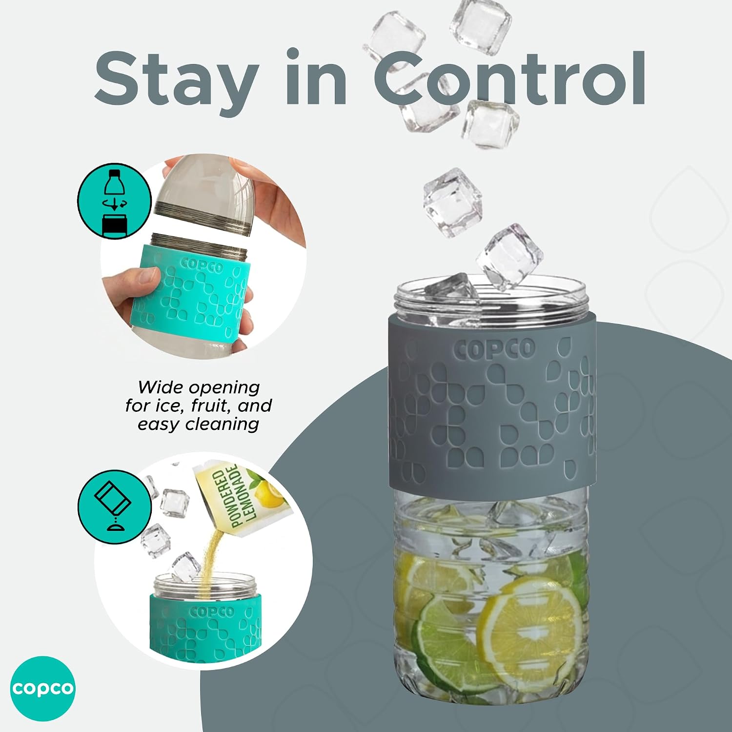 Copco Hydra Water Bottle 16.9 oz - Gray & Teal, Set of 2 image 4