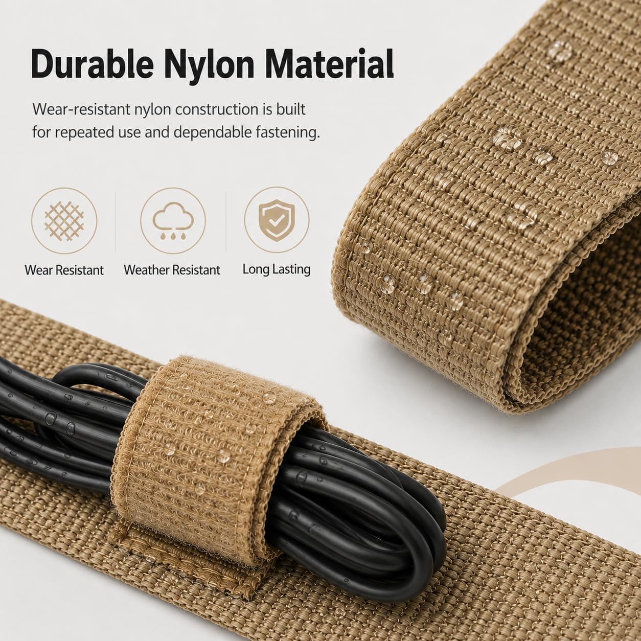 Cable Management Straps Hook and Loop Cord Organizer Ties, Tan image 4