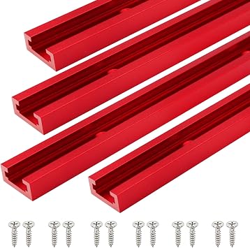 T Tracks Woodworking Aluminum 12 inch 305 mm Red 4 Pcs Double Cut Profile Universal with Predrilled Mounting Holes and Screws for Universal T-Track Accessories