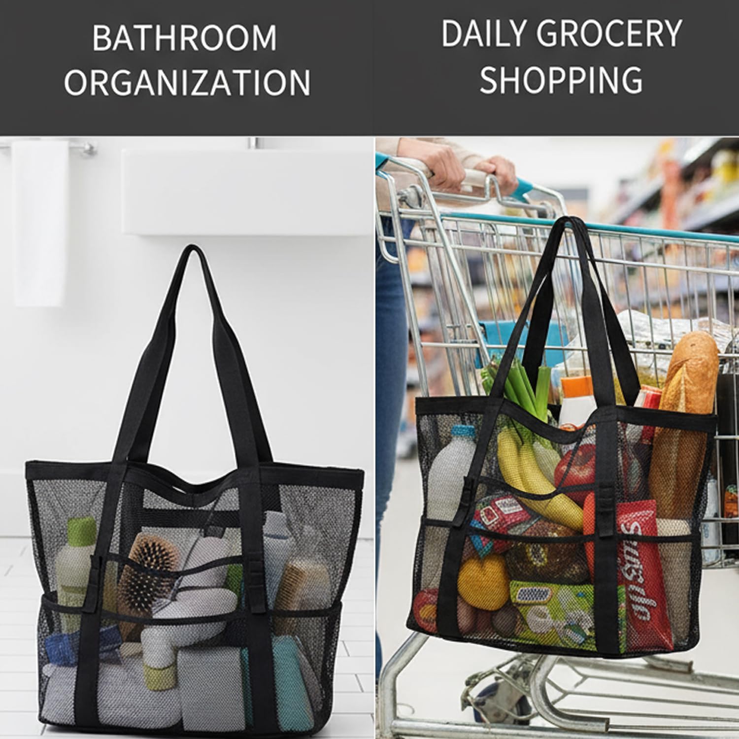 Mesh Beach Bag, Large Beach Tote with Zipper Pocket for Family Pool Bag for Travel Vacation Cruise Essentials - Image 6