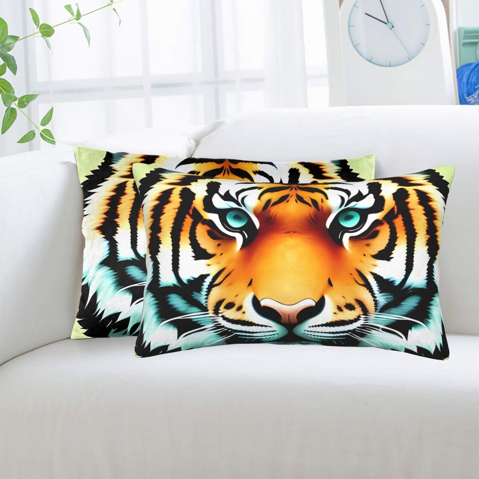 Little Fat Tiger Head Standard Pillowcases Sets of 2, Ultra Soft Microfiber Plush Pillow Cases 16"X24" Comfort Decorative Throw Pillow Cover with Hidden Zipper for Bedroom, Sofa, Couch
