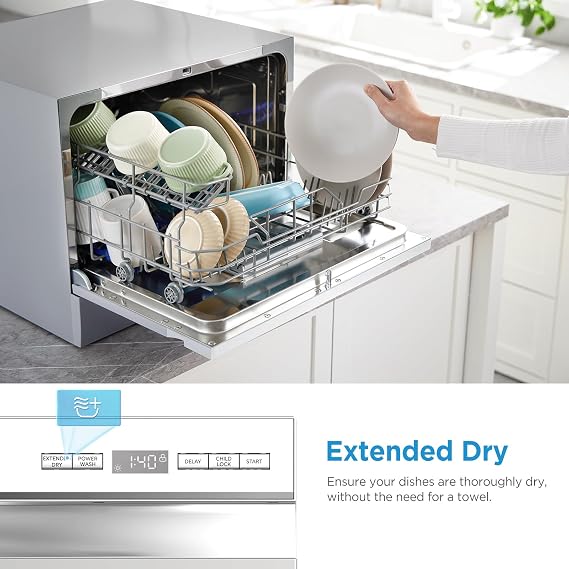 Midea Countertop Dishwasher Portable, 6 Place Settings, Energy Star | Mini Dishwasher with 6+2 Cycles, 52 dB Quiet & Compact, Perfect for Apartments, Dorms, or RVs, Silver
