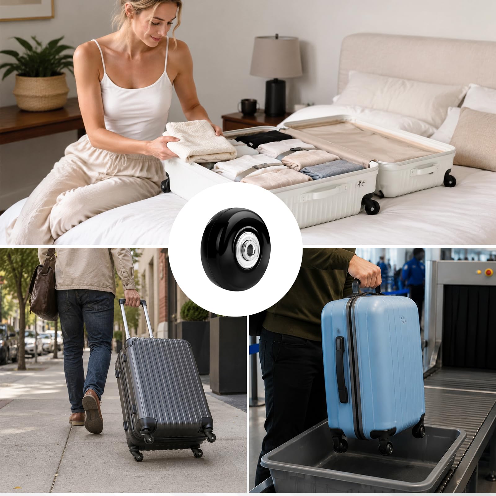 4 Pezzi Ruote Universali per Valigia, 50x18mm Ruote per Valigia, Rotelle Pivotanti Trolley Ricambio, Ruote per Carrello per Bagagli, Kit di Riparazione per Mobili con 30/36mm Doppi Cuscinetti