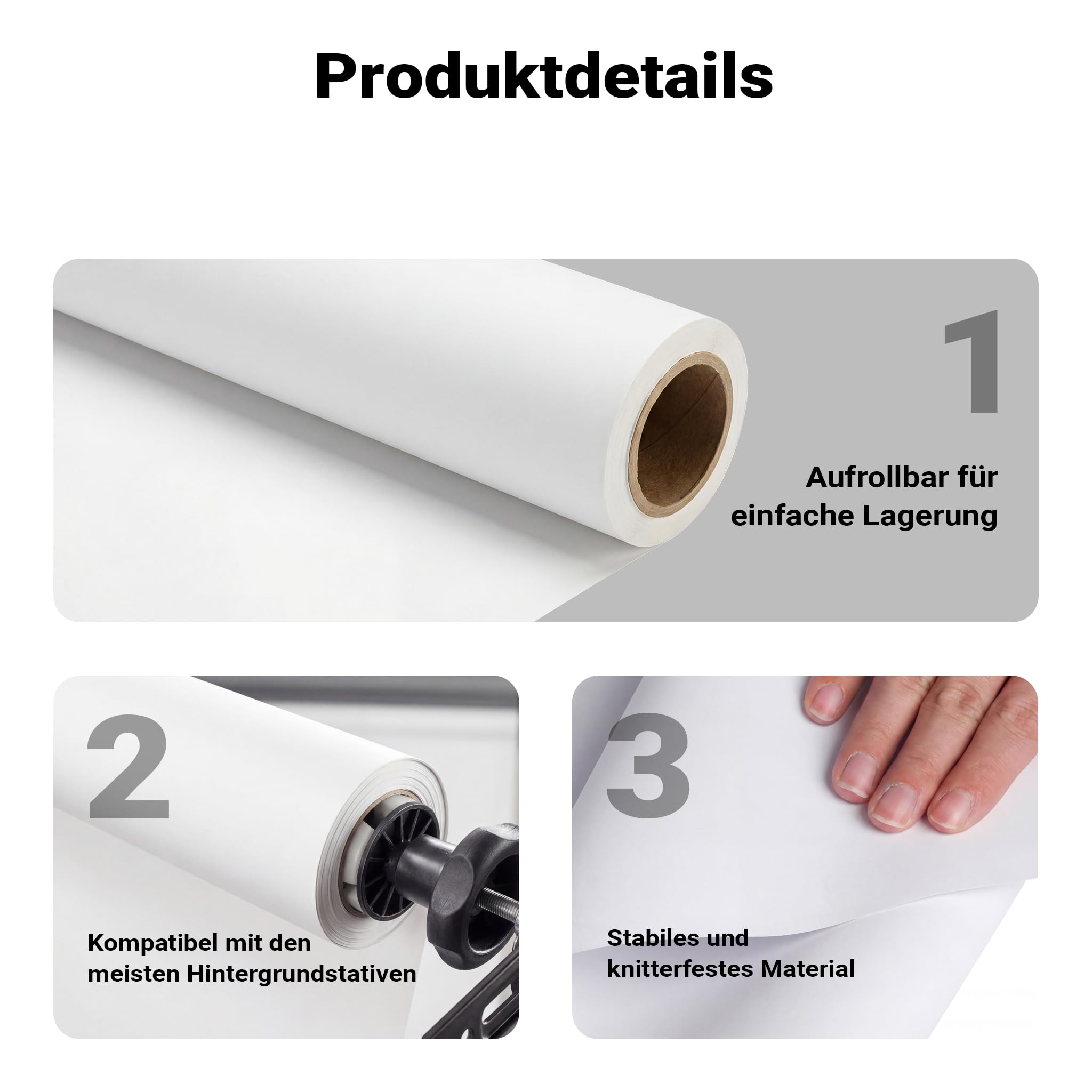 Walimex pro Fondo fotográfico de cartón 2,60 x 10 m Blanco, telón de Fondo para Estudio de fotografía, Robusto 150 g/m², antirreflectante, Resistente, Ideal para fotografiar Productos