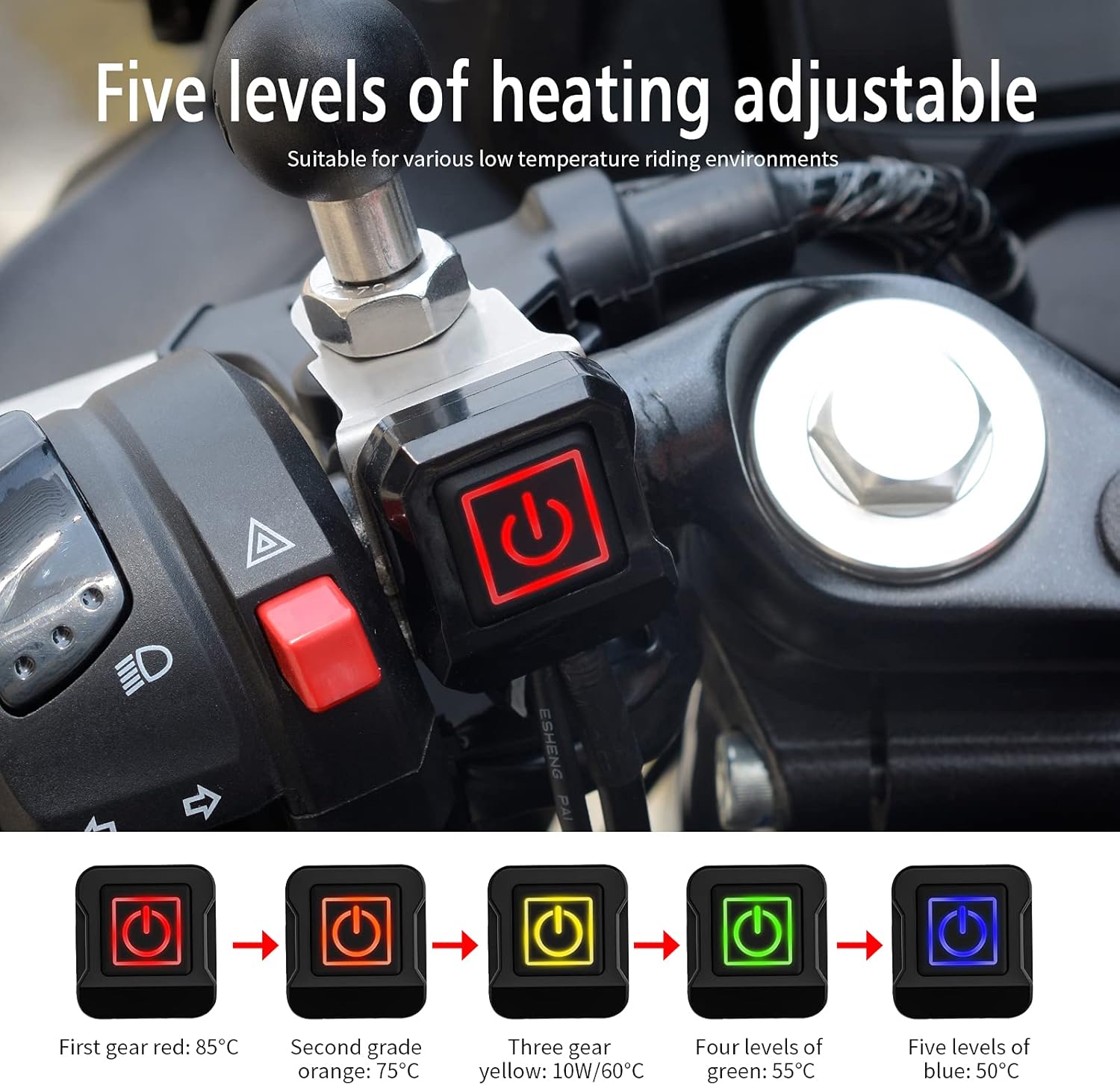 Heated Motorcycle Grips Covers, IP67 Waterproof Winter Motorcycle Gear, Heated Grips for 12V ATV Motorcycle Hand Grip with Temperature Adjustable & Fast Heating