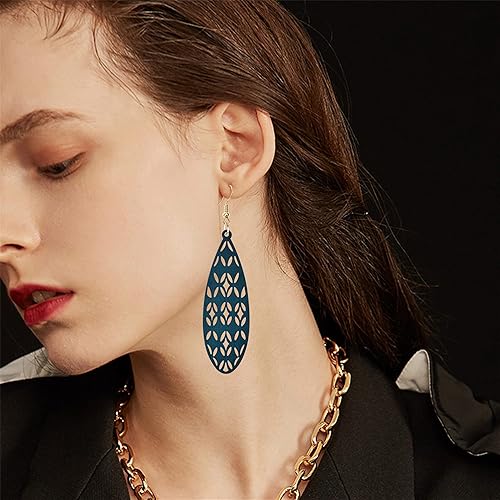 Miniatura 5 de Aretes colgantes únicos hechos a mano, bohemios, ligeros, vintage, grandes, de madera, huecos, bohemios, hipoalergénicos, geométricos, de madera