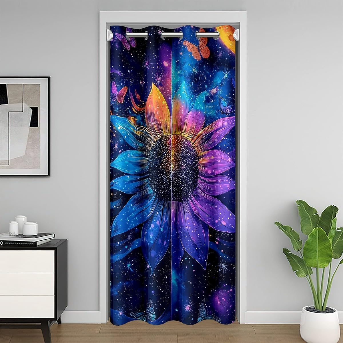 Sunflower Duvet Cover Set Toddler Size,Purple Blue Butterfly Mystic Animal Bedding Set,Fantasy Starry Sky Galaxy Glitter Comforter Cover(No Filler) for Kids,2 Pcs